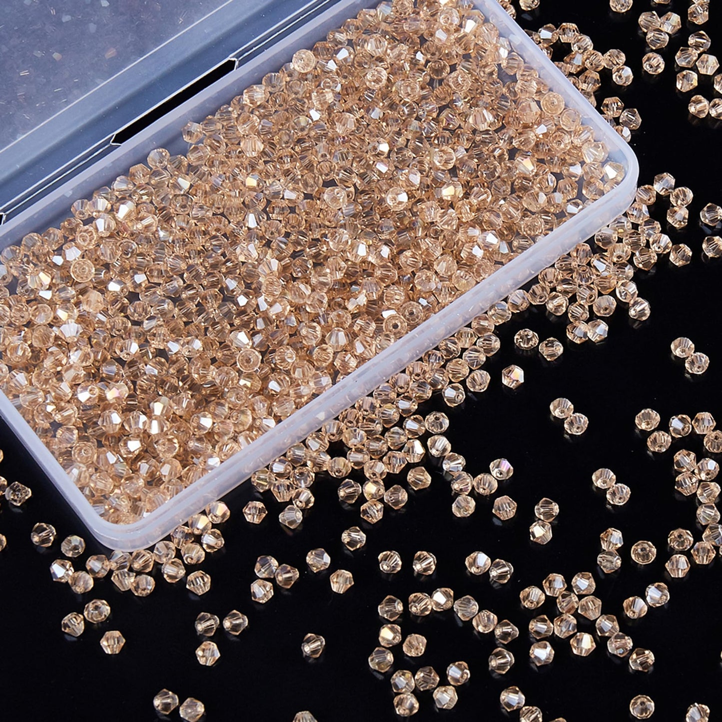 Laopottbeads 1100PCS 4mm Bicone Crystal Glass Beads for Jewelry Making, Sparkling Mini Beads for Suncatchers, DIY Bracelets & Craft Projects (Champagne Silver)