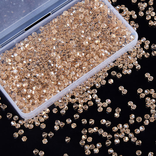 Laopottbeads 1100PCS 4mm Bicone Crystal Glass Beads for Jewelry Making, Sparkling Mini Beads for Suncatchers, DIY Bracelets & Craft Projects (Champagne Silver)