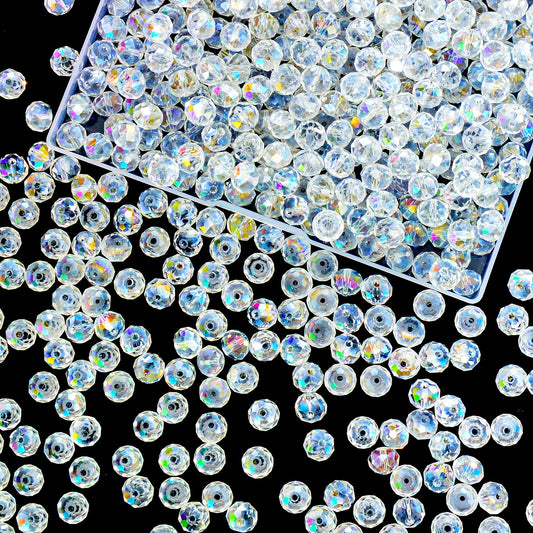 Laopottbeads 220Pcs 10mm Crystal Glass Beads for Jewelry Making Beads for Bracelets Necklace Pendants Making Supplies(White AB Color)