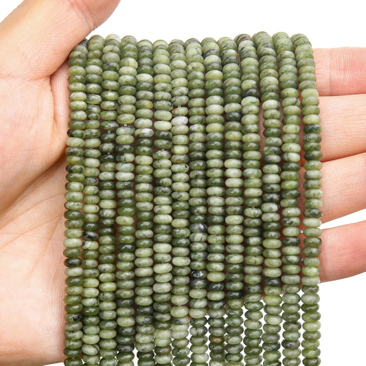 BONNY BOXX 1 Strand (150PCs) Natural 2 * 4mm Canadian Jade Rondelle Beads, Natural Abacus Disk Stone Beads Loose Spacer Gemstone for DIY Bracelet Necklace Jewelry Making