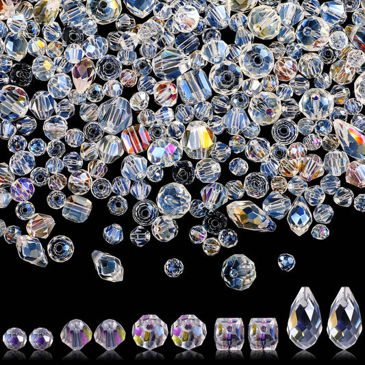 Kigeli 1280 Pcs Glass Beads Bulk Assorted Crystal Beads for Jewelry Making Faceted Teardrop Rondelle Briolette for DIY Crafts Necklace Wristband Earring Kit(Classic,AB Color)