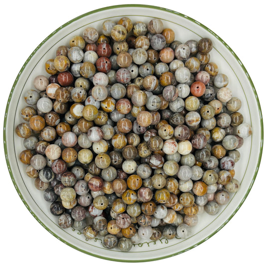WHNKFB 8mm 50PCS Natural Red Crazy Lace Agate Round Beads, Mexican Fire Banded Loose Stone Beads for Jewelry Making Craft - 6mm 8mm 10mm Options with Free Elastic Cord