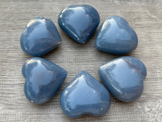 Angelite Gemstone Hearts, Polished Angelite Puffy Hearts, Angelite Crystal Palm Stone, Angelite Healing Crystal Hearts (1 Heart)