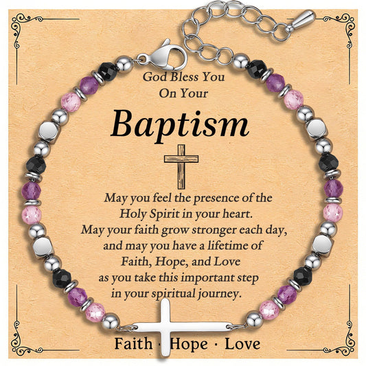 Baptism Gifts for Girl, Christian Cross Bracelet for Girls Faith Jewelry, Dainty Adjustable Crystal Bracelet for Baptism Easter Basket First Communion Confirmation, Anxiety Relief Jewelry