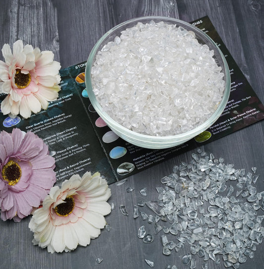 Crocon Clear Quartz polished Chips Bulk Natural Stone chip Gemstone Tumbling Cabbing Polishing Gem Mining Chakra Balancing Reiki Healing Good Luck Home Office Decor Weight :-1/2Lb Approx