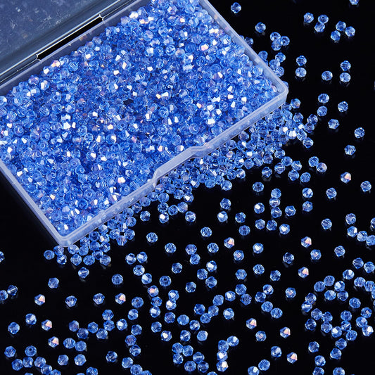 Laopottbeads 1200PCS 3mm Bicone Crystal Glass Beads for Jewelry Making, Sparkling Mini Beads for Suncatchers, DIY Bracelets & Craft Projects (Light Blue)