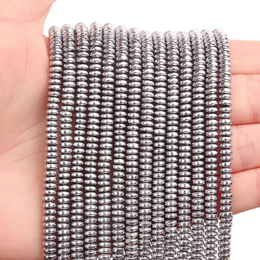 BONNY BOXX 1 Strand (150PCs) Natural 2 * 4mm Silver Hematite Rondelle Beads, Natural Abacus Disk Stone Beads Loose Spacer Gemstone for DIY Bracelet Necklace Jewelry Making