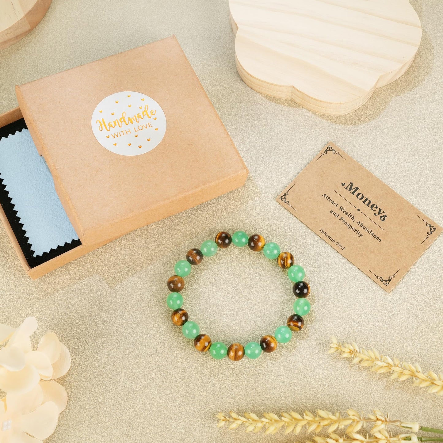 PEALICIOUS Money Bracelets for Women Natural Green Jade and Tiger Eye Summer Bracelets, Adjustable Money Beaded Braclet, Crystal Jewelry for Good Luck Green Gifts for Women
