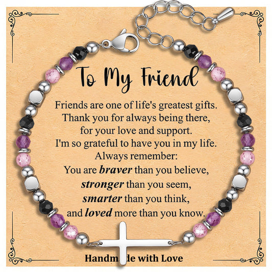 Friendship Bracelets for Women, Dainty Christian Cross Bracelet Adjustable Crystal Anxiety Relief Jewelry, Unique Gift for Birthday, Graduation, Christmas, Anniversary