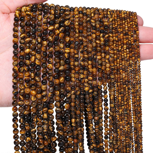 Songxi 90pcs 4mm Yellow Tiger Eye Natural Round Stone Beads for Jewelry Making, Smooth Loose Small Gemstone Beads for Bracelets Necklace, Chakra Stones with Energy Power