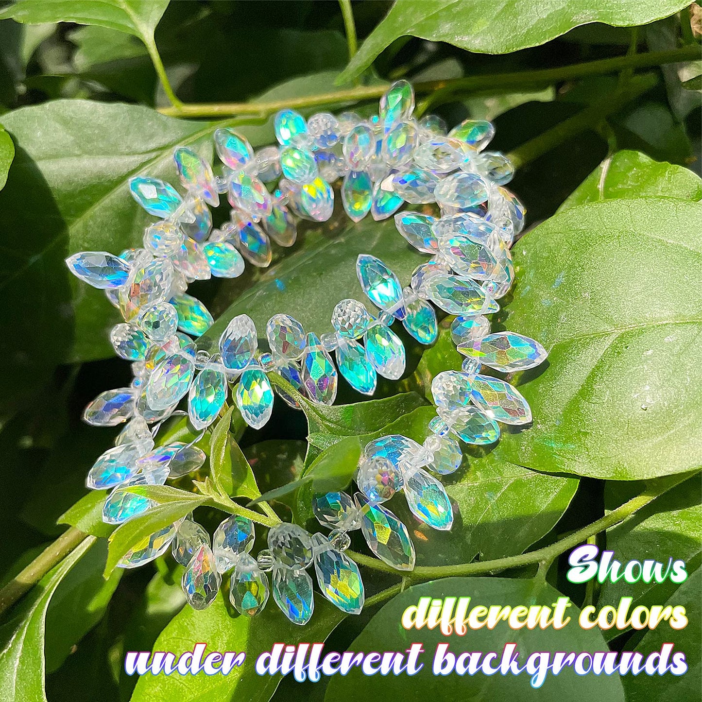 Hicarer 200 Pieces Teardrop Chandelier Crystal Pendants 6 x 12 mm AB Color Rainbow Crystal Beads for Chandelier Jewelry Making DIY Project Earring Necklaces Bracelets