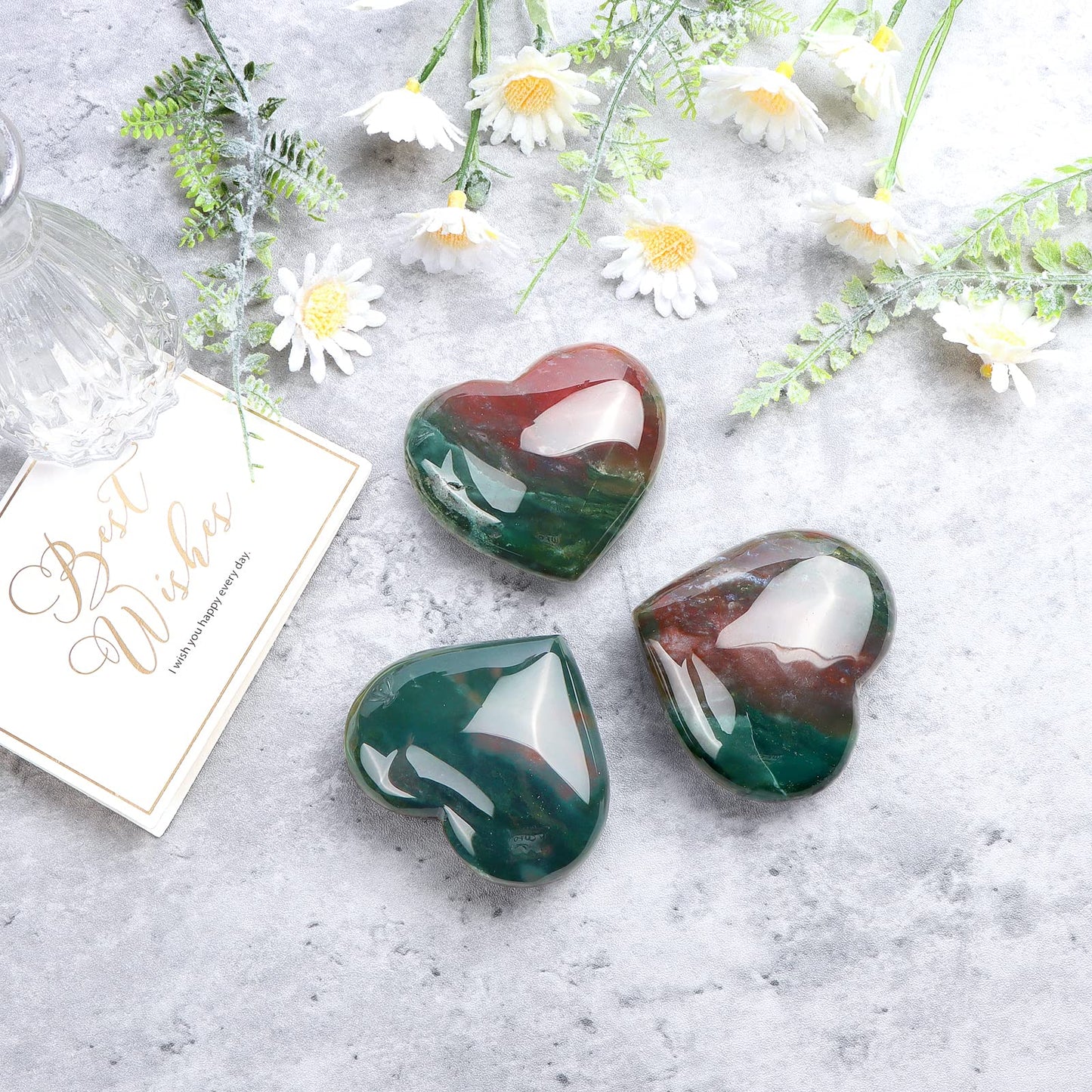 Artistone Ocean Jasper Crystal Heart Gemstone Healing Crystals Natural Heart Shaped Love Stones Carved Palm Worry Stone Chakra Energy Balancing Meditation Good Luck Christmas Decorations 2inch