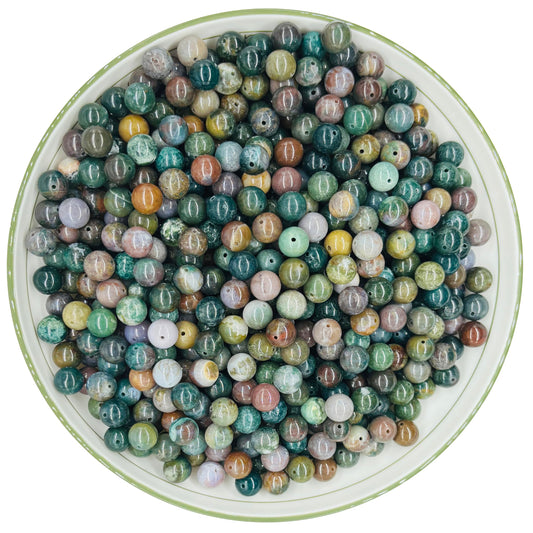 WHNKFB 10mm 50PCS Natural Indian Agate Round Beads, Smooth Polished Loose Stone Beads for Jewelry Making Craft - 4mm 6mm 8mm 10mm Options with Free Elastic Cord