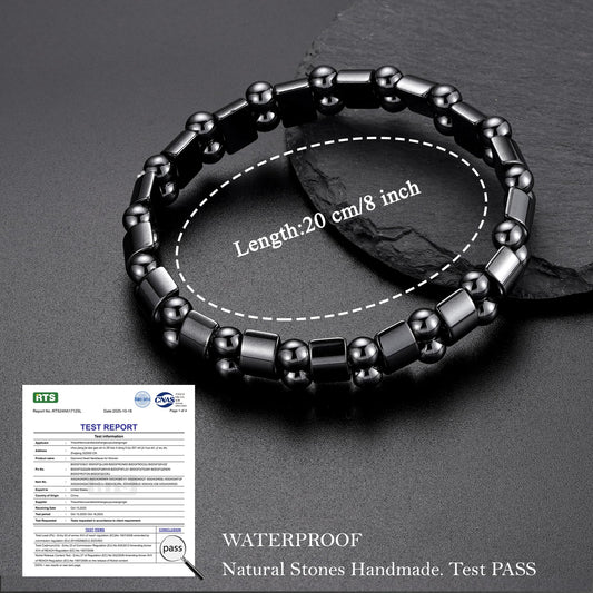 HEYOLL Hematite Bracelet Men Natural Stones Handmade Bracelets Hematite Stone Healing Bracelet, Mens Bracelet Gifts for Husband Brithday Valentines Day Gifts for Men