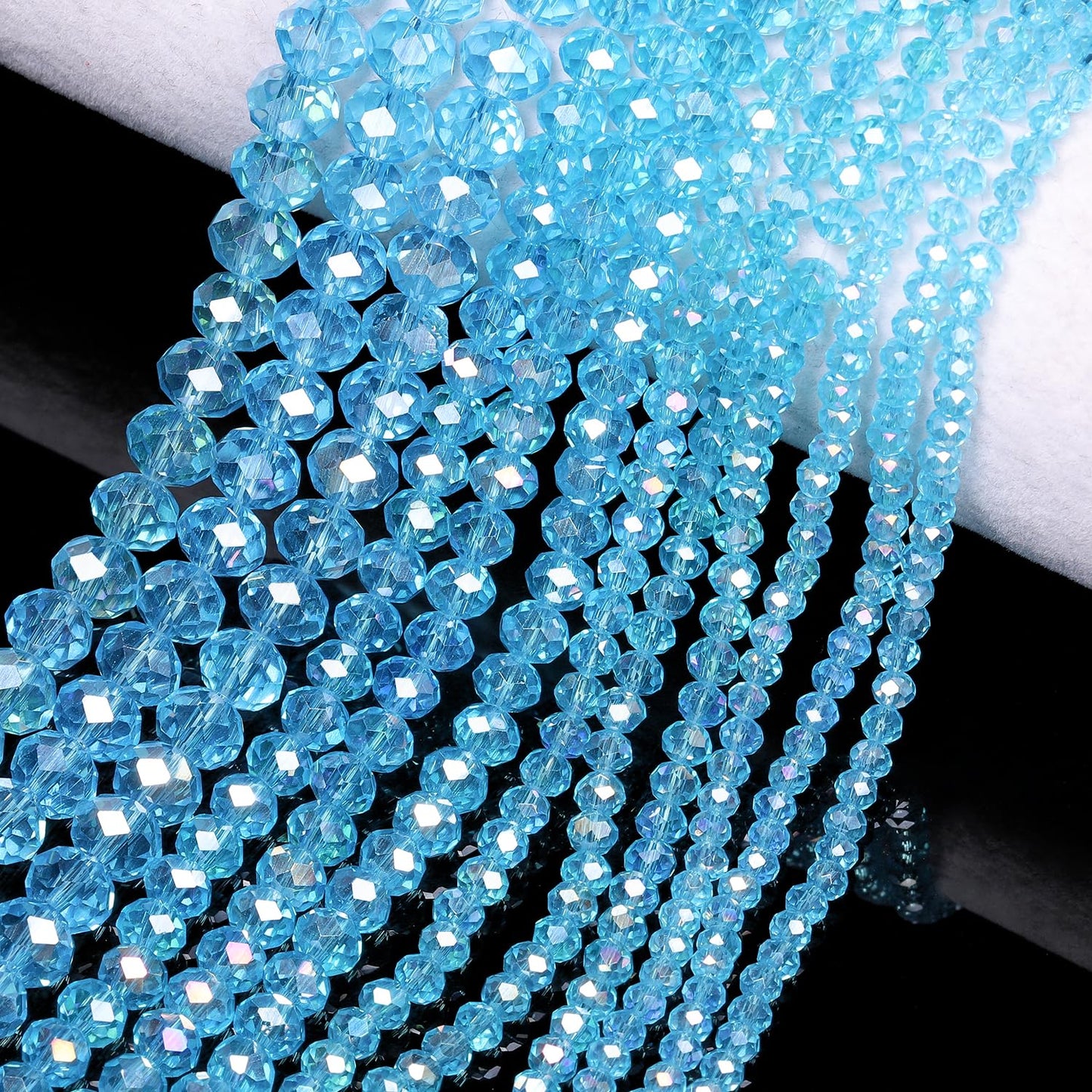 NITOPUPU 1000pcs 4mm Crystal Glass Beads for Jewelry Making Faceted Rondelle Flat Beads for Bracelets Necklace Earrings DIY Crafts (Lake Blue Crystal AB Bead)