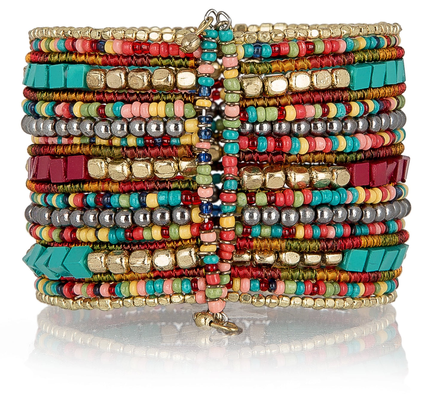 SPUNKYsoul Presents Zura Cuff Bracelet for Women Collection - Adjustable, Stylish Boho Inspired Beaded Bracelets, Trendy Stackable Bead, Ideal for Everyday Wear & Special Occasions (Teal, Red, Cube)