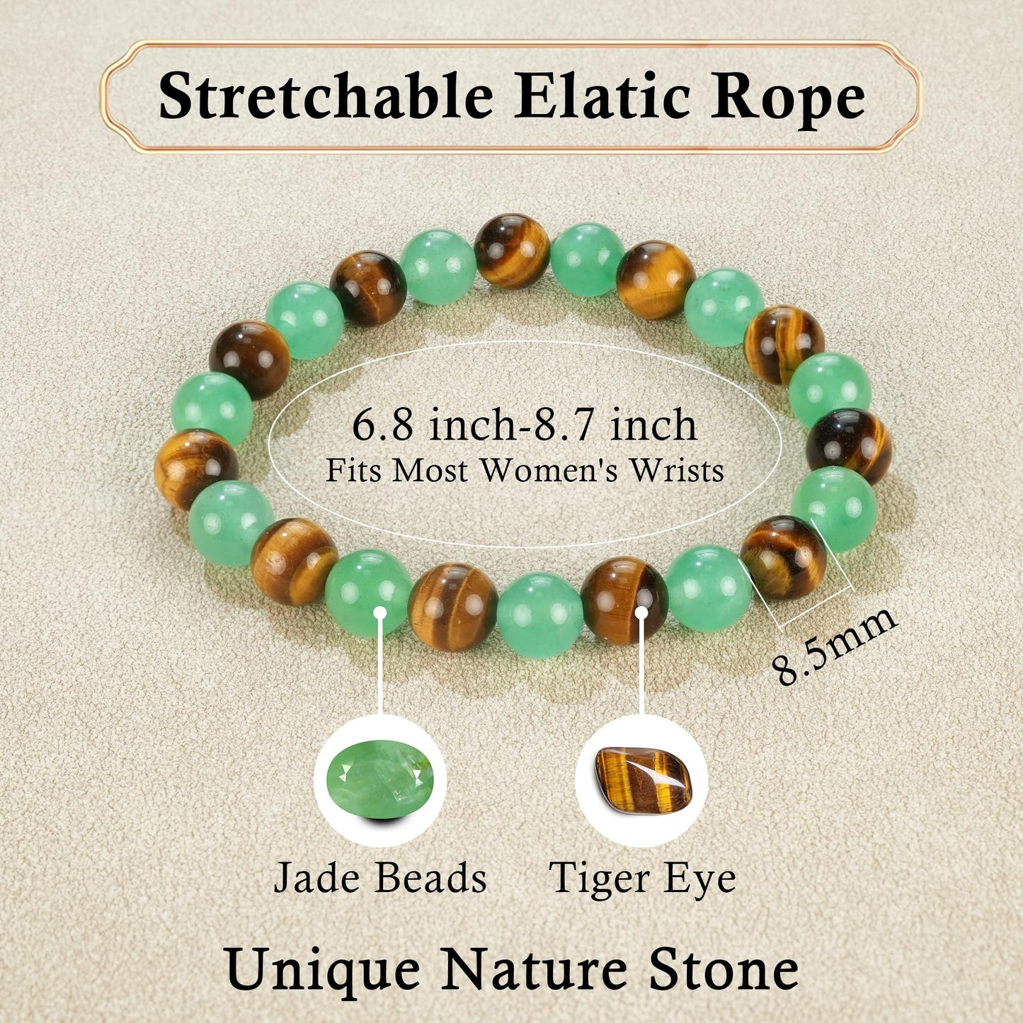 PEALICIOUS Money Bracelets for Women Natural Green Jade and Tiger Eye Summer Bracelets, Adjustable Money Beaded Braclet, Crystal Jewelry for Good Luck Green Gifts for Women