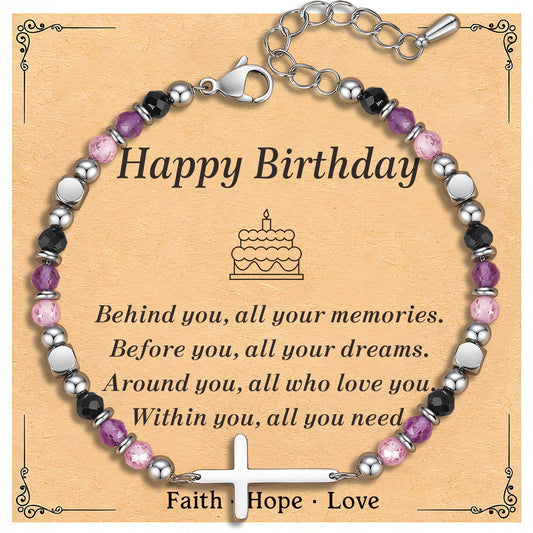 Birthday Gifts for Women, Friend Gifts, Friendship Jewelry for Her, 21st, 30th, 40th, 50th, 60th or 70th Birthday Gifts, Dainty Anxiety Relief Bracelet, Christian Cross Crystal Bracelet