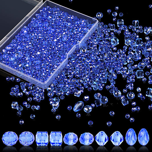 Crystal Beads, 600 Pcs Glass Beads, Assorted Crystal Beads for Jewelry Making, Rondelle Jewelry Beads with Container Box, Glass Beads Bulk for DIY Necklace Bracelet Earring(4/6/8mm, Blue Color)