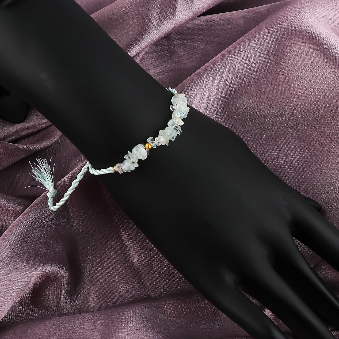 GEMSYMPHONY Aquamarine Gemstone Chips Rope Bracelet – Adjustable Handmade Crystal Chip Bead Bracelet for Women & Men, Natural Stone Healing Jewelry, Boho Style, Unisex Spiritual Gift (Aquamarine)