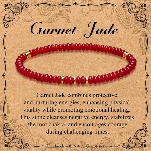 BONNY BOXX Natural 2 * 4mm Garnet Jade Rondelle Beads Bracelet for Unisex, Handcrafted Genuine Crystal Healing Gemstone Beaded Stretch Bracelet for Simple Jewelry Fashion Gifts