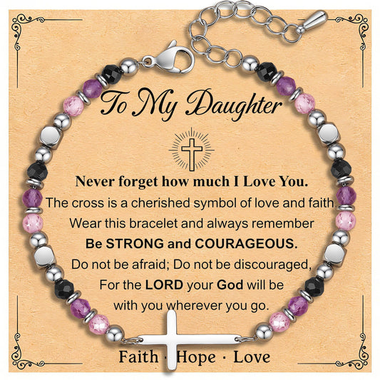 Daughter Gifts from Mom, Dainty Christian Cross Bracelet – Anxiety Relief Jewelry for Birthday, Graduation, Wedding, Anniversary, Christmas, Adjustable Crystal Bracelet