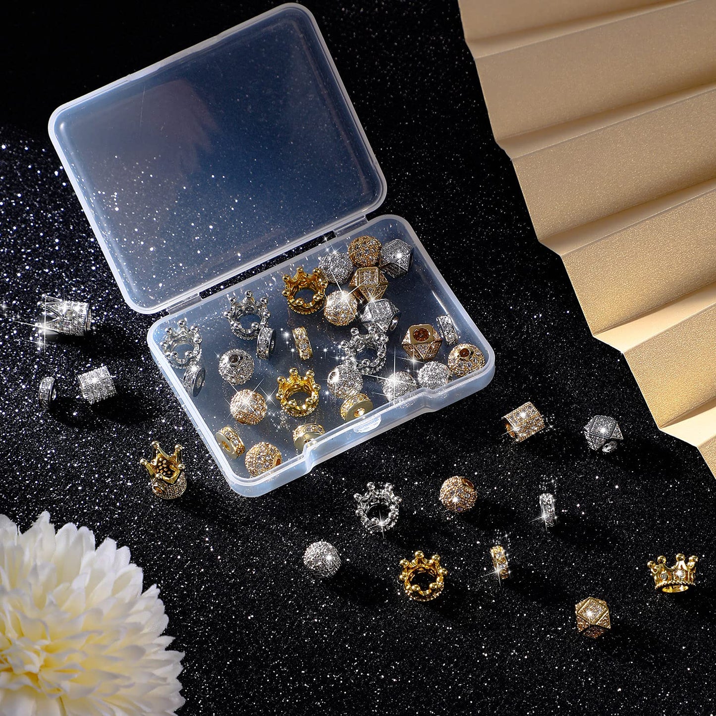 40 Pieces King Crown Charms 8mm Round Rhinestone Beads Hexagon Big Hole Spacer Beads Bracelet Connector for DIY Xmas Jewelry Crafts Making (Multicolor with White Zircon)