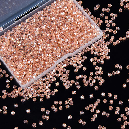 Laopottbeads 1200PCS 3mm Bicone Crystal Glass Beads for Jewelry Making, Sparkling Mini Beads for Suncatchers, DIY Bracelets & Craft Projects (Pink)