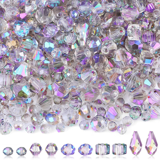 Kigeli 1280 Pcs Glass Beads Bulk Assorted Crystal Beads for Jewelry Making Faceted Teardrop Rondelle Briolette for DIY Crafts Necklace Wristband Earring Kit (Classic,Silver Champagne)