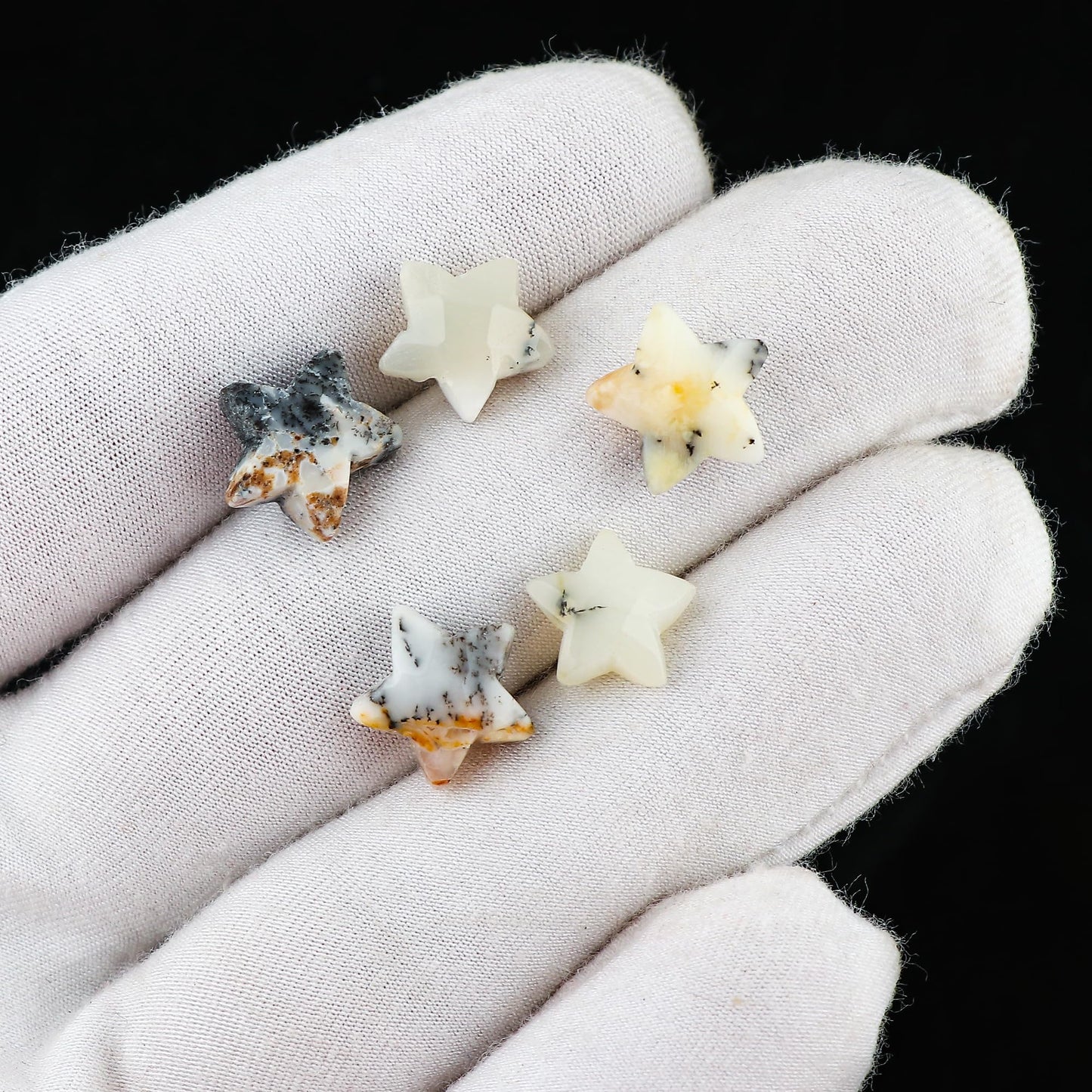 CRYSTALINES 5pcs, Wholesale Natural Dendrite Agate Gemstones, Bulk Star Shape Stones, Assorted Loose Supply, DIY Craft-Jewelry Making, Chakra Healing Crystals, Gem Collection, 10-12mm