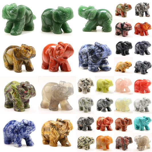 Carved Healing Crystals Gemstones Elephant Statue Figurine Collectible Decor 1.5 inches (Mix 6pcs)