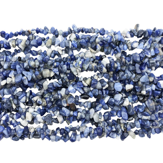 Fekuar 64" Irregular Tumbled Sodalite Chip Beads for Jewelry Making, Healing Crystal Drilled Loose Bead Strand DIY Craft Supplies, 5-8mm