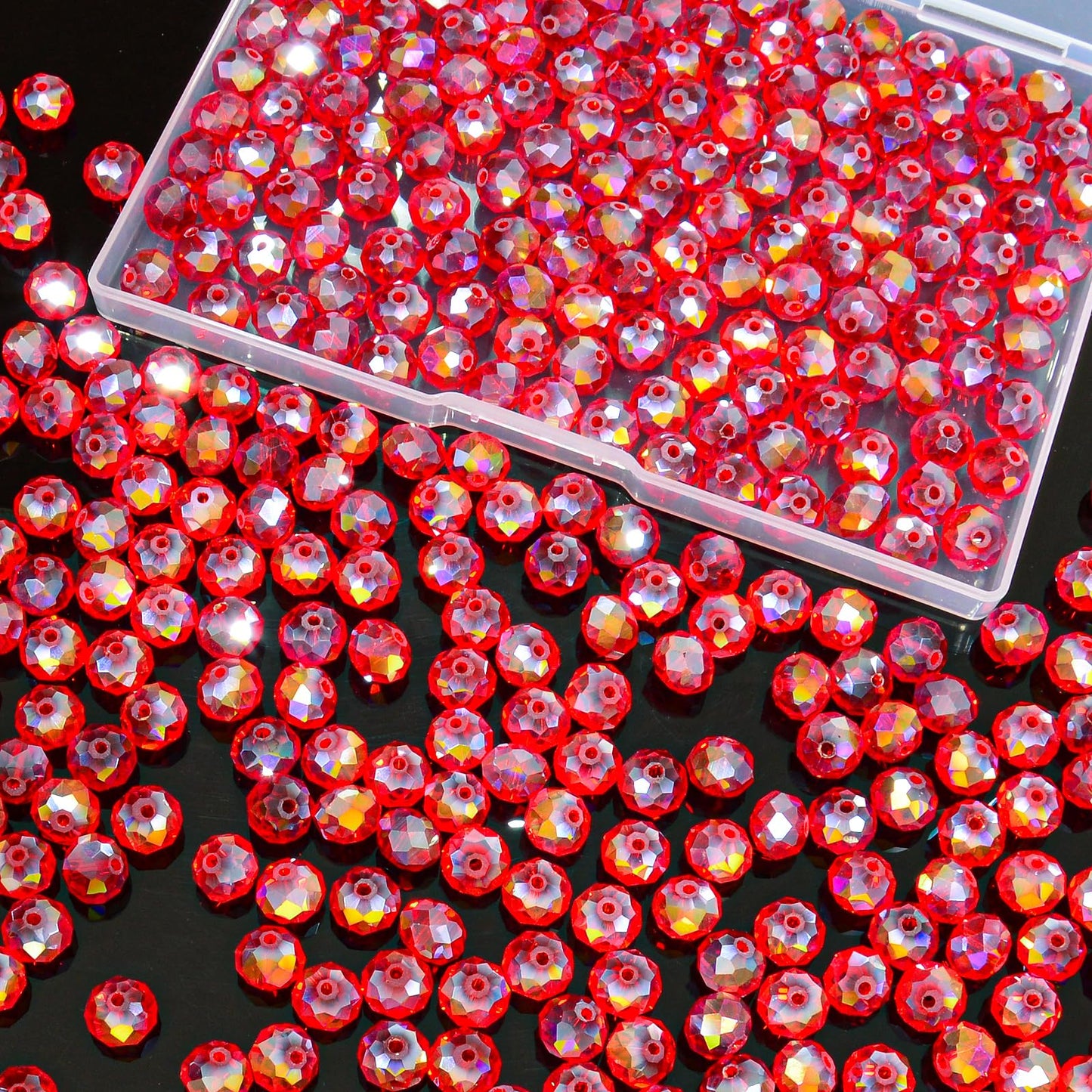 Laopottbeads 220Pcs 10mm Crystal Glass Beads for Jewelry Making Beads for Bracelets Necklace Pendants Making Supplies(Red)