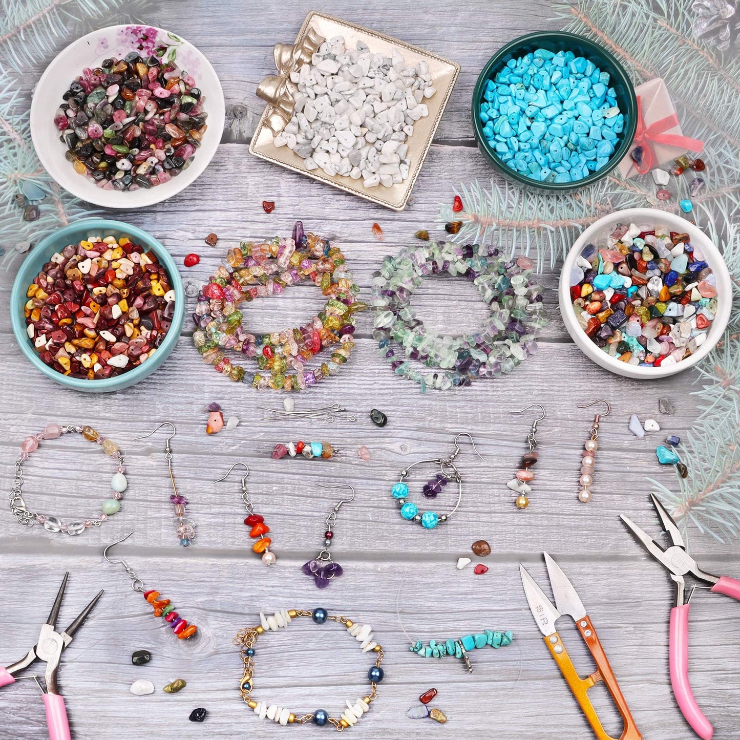 500 pcs Natural Chip Stone Beads, Malachite 5-8 mm Irregular Gemstones Healing Crystal Loose Bead for Jewelry Making Bracelet Crafting