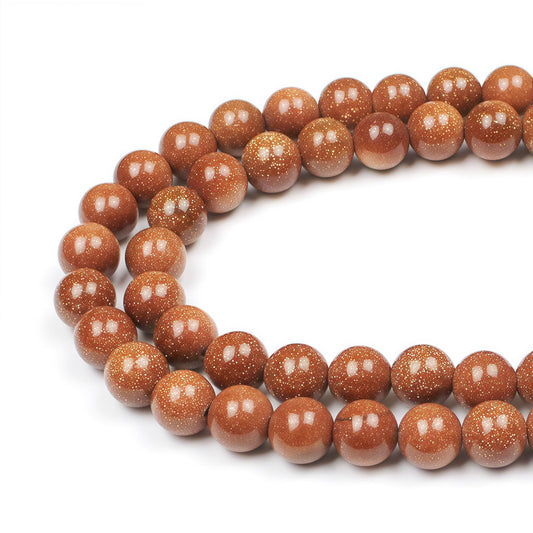 MJDCB AAA Natural Gold Sand Gemstone Loose Round Beads Spacer Beads for Jewelry Making (8mm)