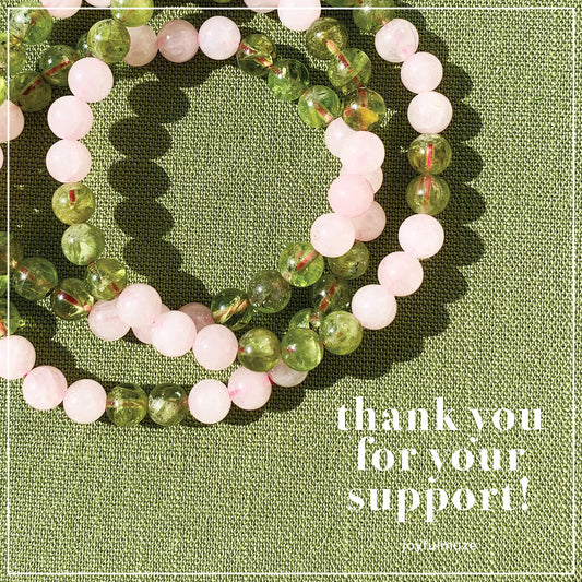 Joyfulmuze Handmade Stretch Bracelet Rose Quartz and Peridot, Natural Green Pink Stone, Simple Genuine Beaded Stretch Cuff 8mm, Healing Chakra Bracelet, Gifts for Women. 6.5-7 inch Wrist